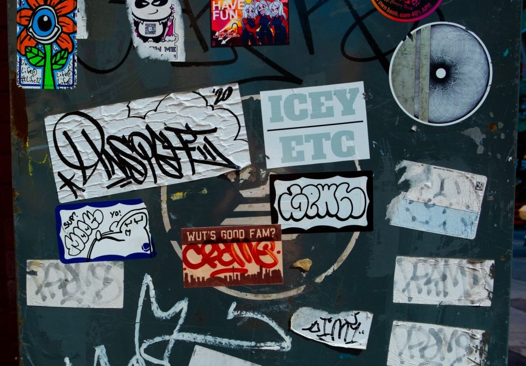 graffiti stickers in street
