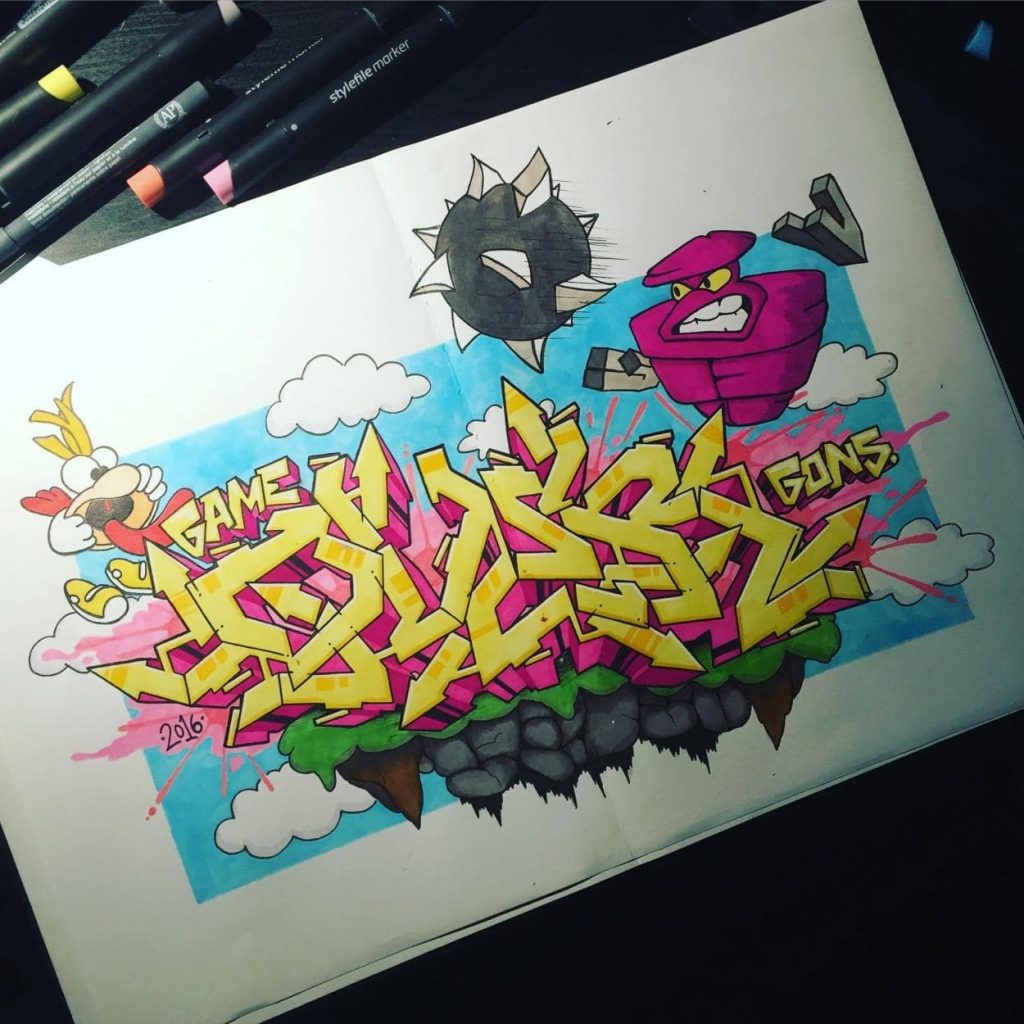 Full colour graffiti sketch in blackbook by Gons