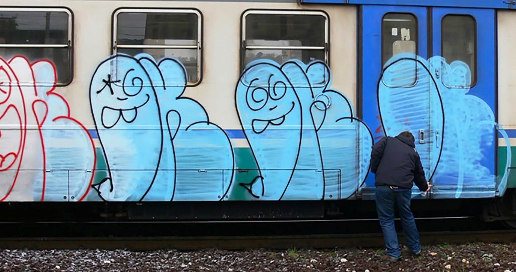 oker graffiti painted on train