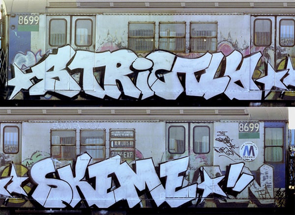 Strictly Skeme graffiti in New York on subway train