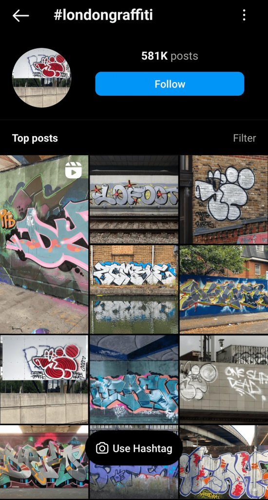 #londongraffiti results page on instagram